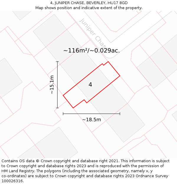 4, JUNIPER CHASE, BEVERLEY, HU17 8GD: Plot and title map