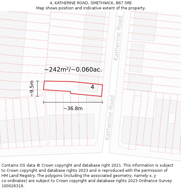 4, KATHERINE ROAD, SMETHWICK, B67 5RE: Plot and title map