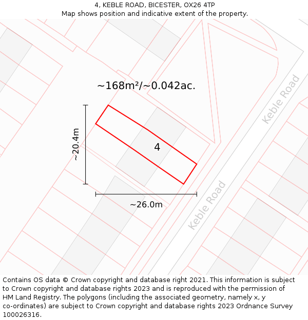 4, KEBLE ROAD, BICESTER, OX26 4TP: Plot and title map