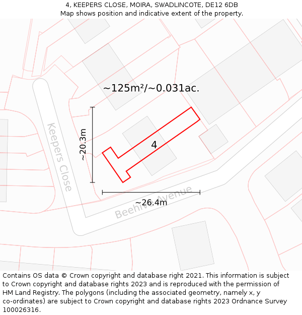 4, KEEPERS CLOSE, MOIRA, SWADLINCOTE, DE12 6DB: Plot and title map