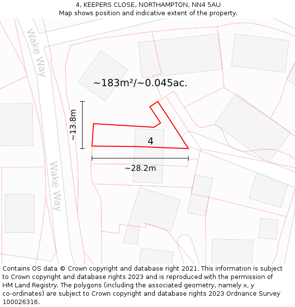 4, KEEPERS CLOSE, NORTHAMPTON, NN4 5AU: Plot and title map