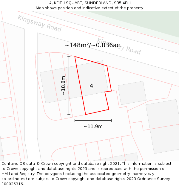 4, KEITH SQUARE, SUNDERLAND, SR5 4BH: Plot and title map