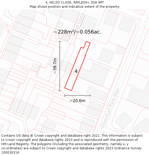 4, KELSO CLOSE, RAYLEIGH, SS6 9RT: Plot and title map