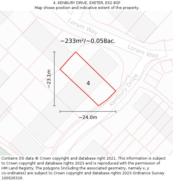 4, KENBURY DRIVE, EXETER, EX2 8GF: Plot and title map
