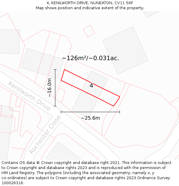 4, KENILWORTH DRIVE, NUNEATON, CV11 5XP: Plot and title map