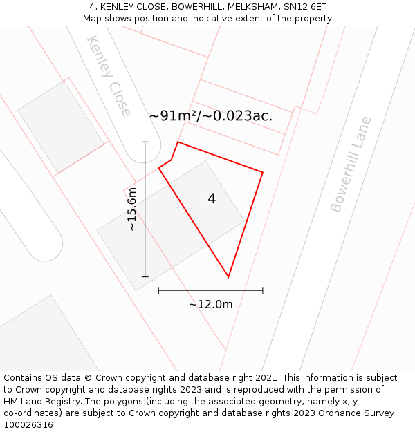 4, KENLEY CLOSE, BOWERHILL, MELKSHAM, SN12 6ET: Plot and title map