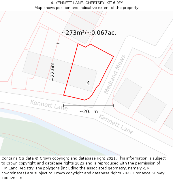 4, KENNETT LANE, CHERTSEY, KT16 9FY: Plot and title map
