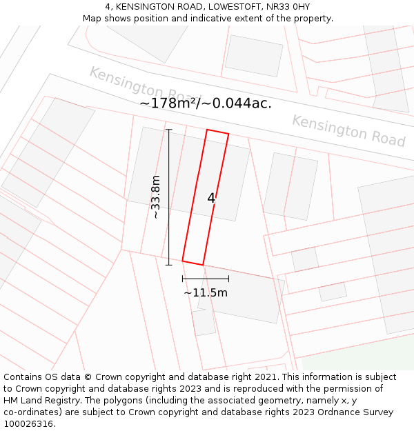 4, KENSINGTON ROAD, LOWESTOFT, NR33 0HY: Plot and title map