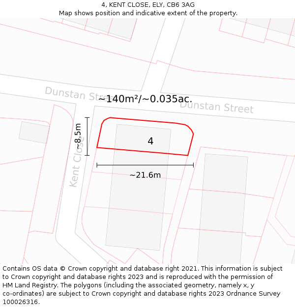 4, KENT CLOSE, ELY, CB6 3AG: Plot and title map