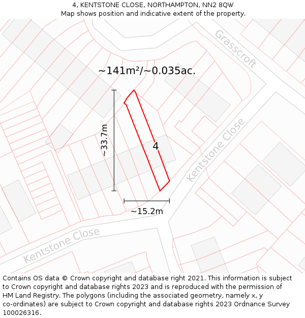 4, KENTSTONE CLOSE, NORTHAMPTON, NN2 8QW: Plot and title map