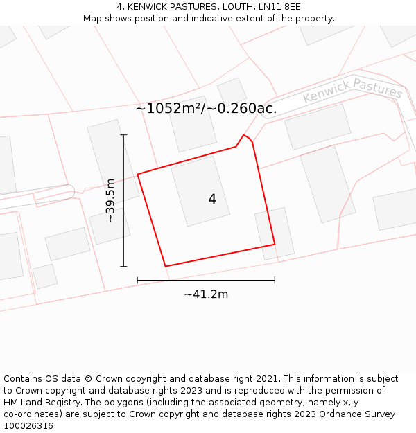 4, KENWICK PASTURES, LOUTH, LN11 8EE: Plot and title map