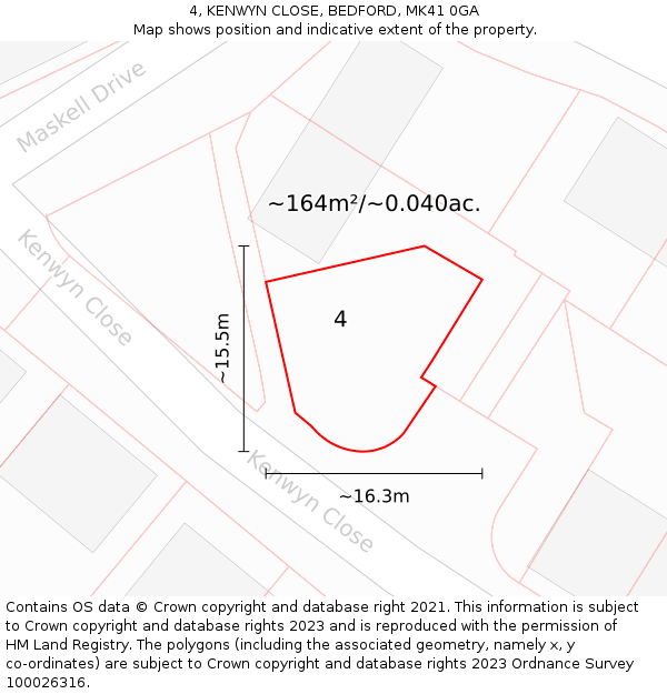 4, KENWYN CLOSE, BEDFORD, MK41 0GA: Plot and title map