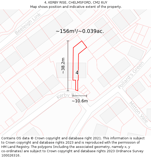4, KERBY RISE, CHELMSFORD, CM2 6UY: Plot and title map