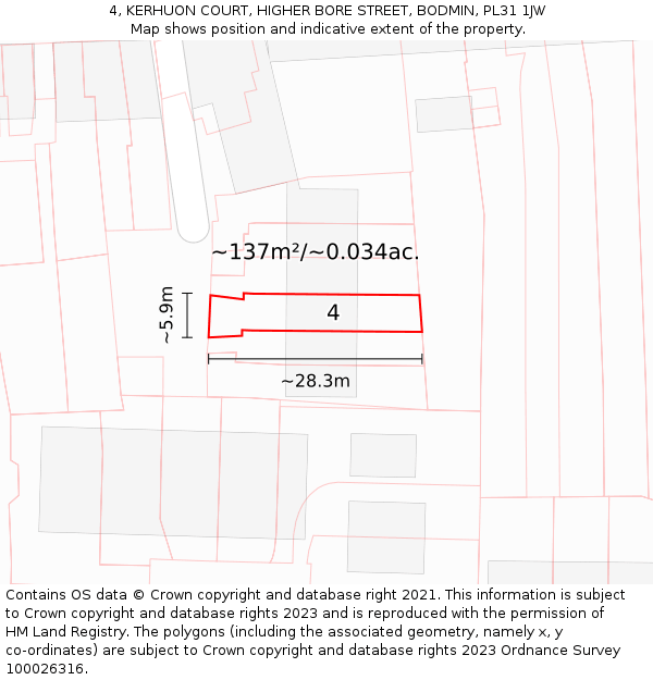 4, KERHUON COURT, HIGHER BORE STREET, BODMIN, PL31 1JW: Plot and title map