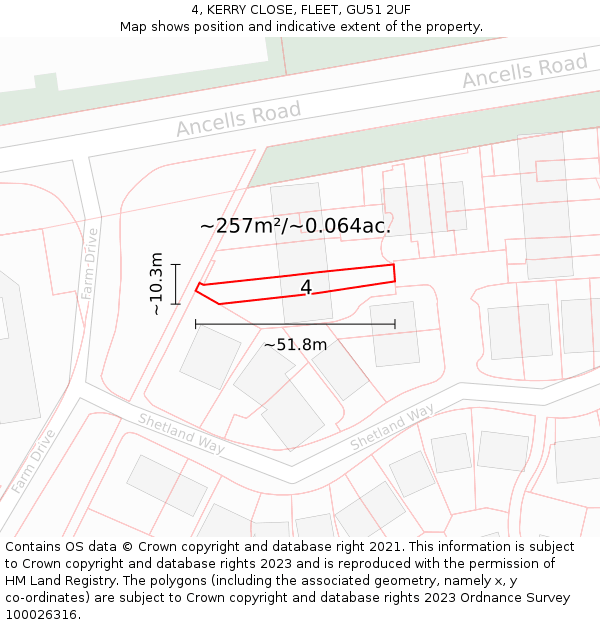 4, KERRY CLOSE, FLEET, GU51 2UF: Plot and title map