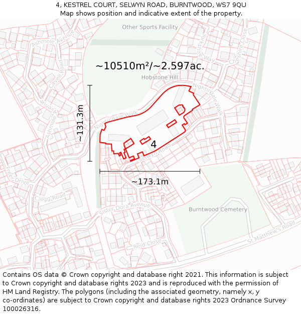 4, KESTREL COURT, SELWYN ROAD, BURNTWOOD, WS7 9QU: Plot and title map