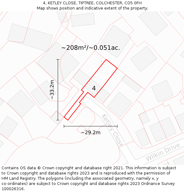 4, KETLEY CLOSE, TIPTREE, COLCHESTER, CO5 0FH: Plot and title map