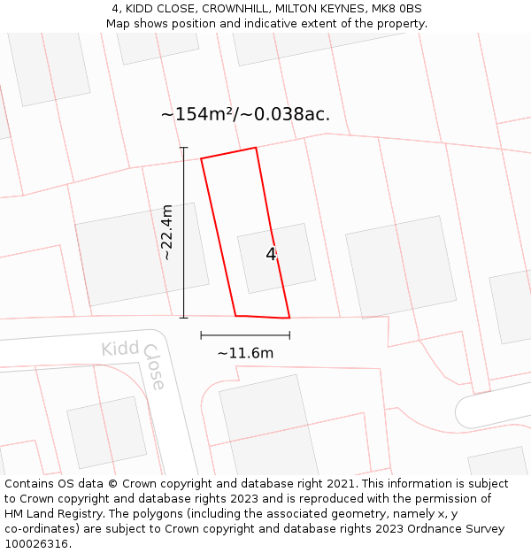 4, KIDD CLOSE, CROWNHILL, MILTON KEYNES, MK8 0BS: Plot and title map