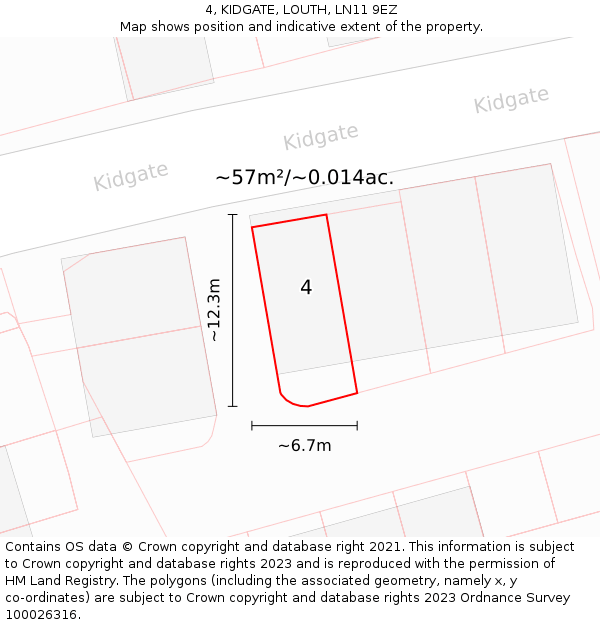 4, KIDGATE, LOUTH, LN11 9EZ: Plot and title map
