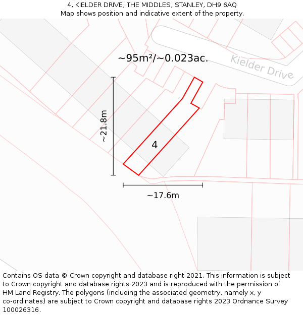 4, KIELDER DRIVE, THE MIDDLES, STANLEY, DH9 6AQ: Plot and title map