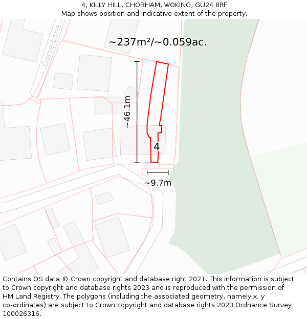 4, KILLY HILL, CHOBHAM, WOKING, GU24 8RF: Plot and title map