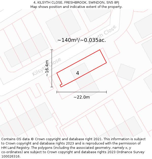 4, KILSYTH CLOSE, FRESHBROOK, SWINDON, SN5 8PJ: Plot and title map