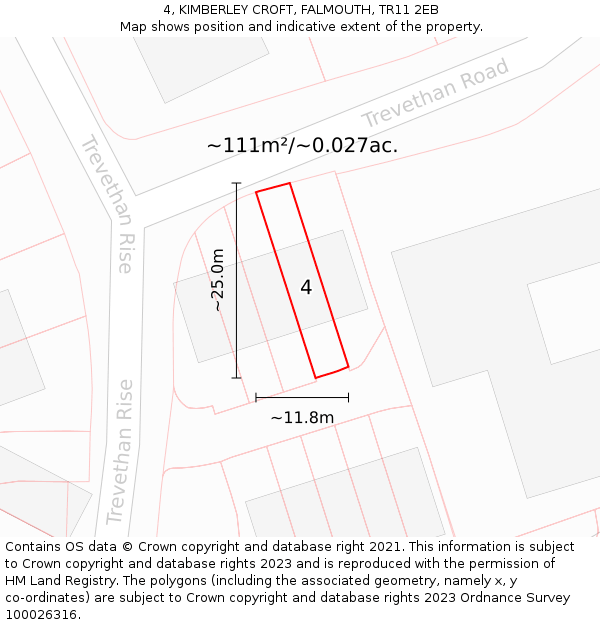 4, KIMBERLEY CROFT, FALMOUTH, TR11 2EB: Plot and title map