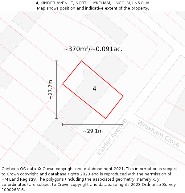 4, KINDER AVENUE, NORTH HYKEHAM, LINCOLN, LN6 8HA: Plot and title map