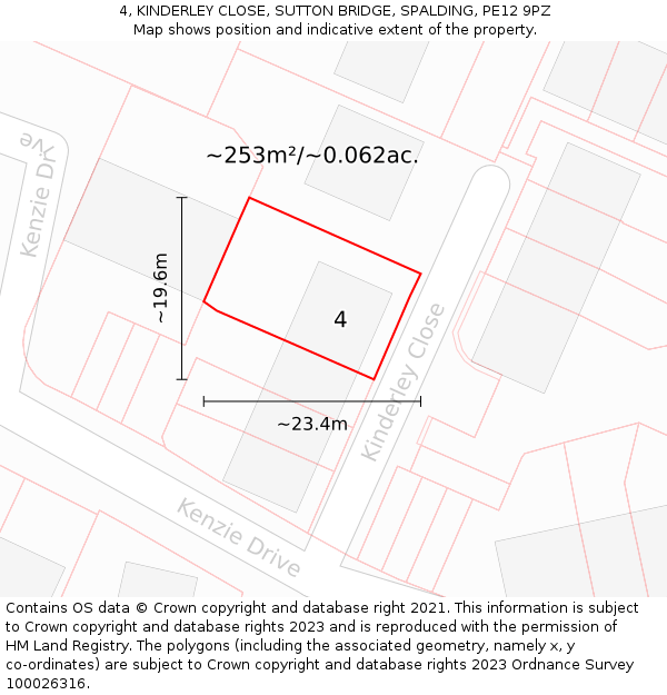 4, KINDERLEY CLOSE, SUTTON BRIDGE, SPALDING, PE12 9PZ: Plot and title map