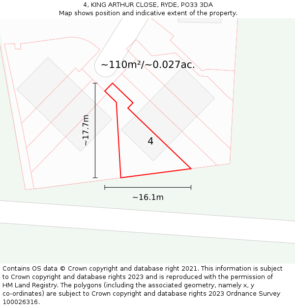 4, KING ARTHUR CLOSE, RYDE, PO33 3DA: Plot and title map