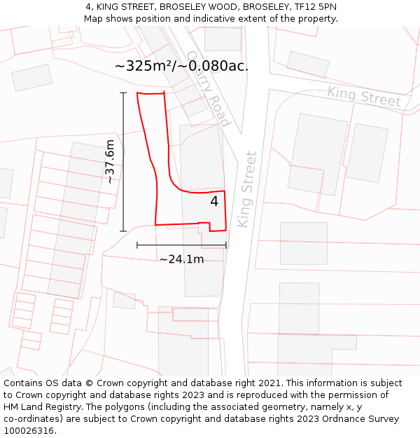 4, KING STREET, BROSELEY WOOD, BROSELEY, TF12 5PN: Plot and title map