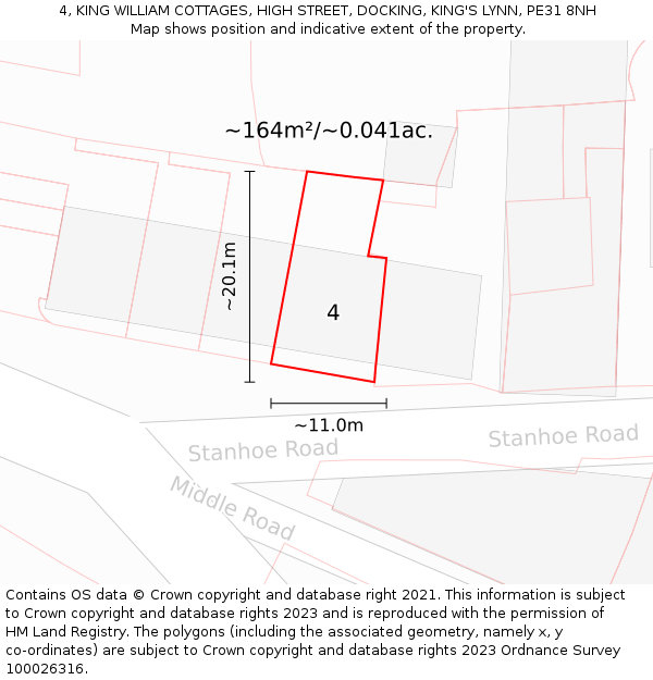4, KING WILLIAM COTTAGES, HIGH STREET, DOCKING, KING'S LYNN, PE31 8NH: Plot and title map