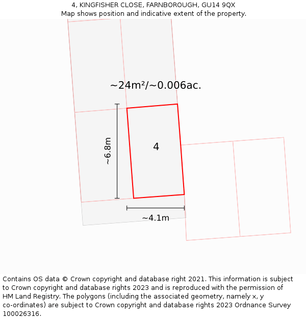4, KINGFISHER CLOSE, FARNBOROUGH, GU14 9QX: Plot and title map
