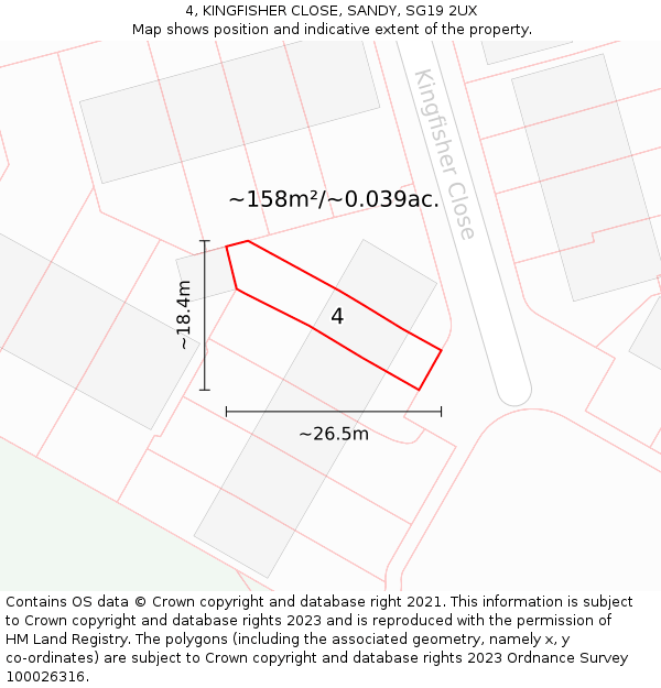 4, KINGFISHER CLOSE, SANDY, SG19 2UX: Plot and title map