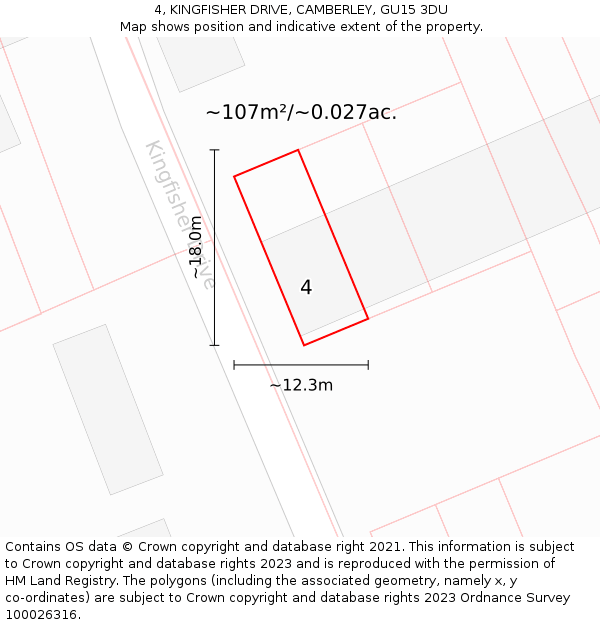 4, KINGFISHER DRIVE, CAMBERLEY, GU15 3DU: Plot and title map