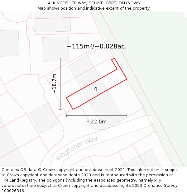 4, KINGFISHER WAY, SCUNTHORPE, DN16 3WS: Plot and title map