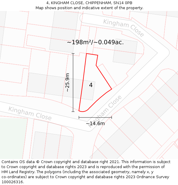 4, KINGHAM CLOSE, CHIPPENHAM, SN14 0PB: Plot and title map