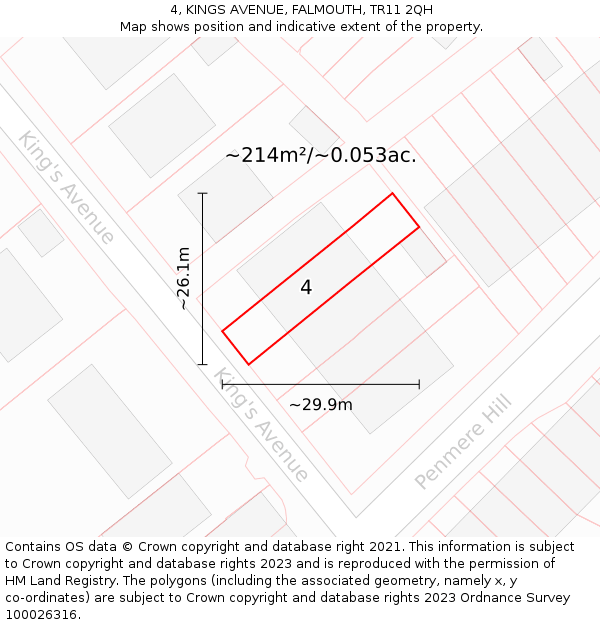 4, KINGS AVENUE, FALMOUTH, TR11 2QH: Plot and title map