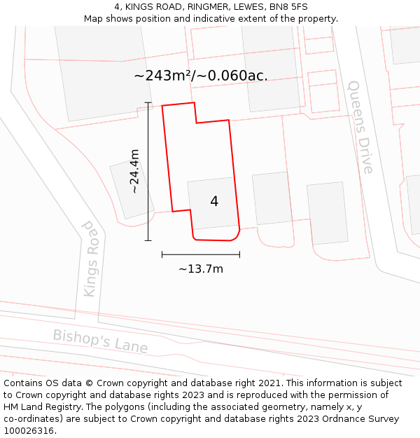 4, KINGS ROAD, RINGMER, LEWES, BN8 5FS: Plot and title map