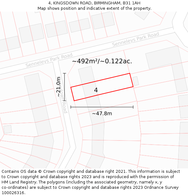 4, KINGSDOWN ROAD, BIRMINGHAM, B31 1AH: Plot and title map