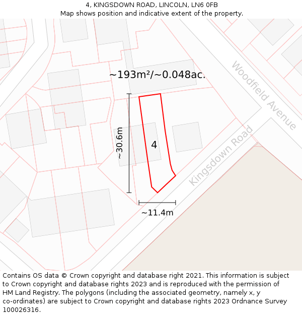 4, KINGSDOWN ROAD, LINCOLN, LN6 0FB: Plot and title map