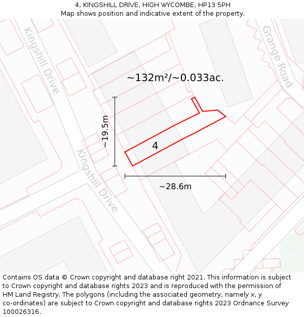 4, KINGSHILL DRIVE, HIGH WYCOMBE, HP13 5PH: Plot and title map