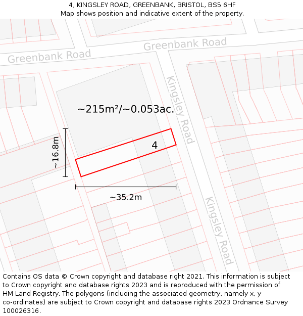 4, KINGSLEY ROAD, GREENBANK, BRISTOL, BS5 6HF: Plot and title map