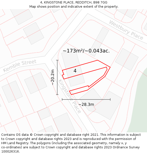 4, KINGSTONE PLACE, REDDITCH, B98 7GG: Plot and title map