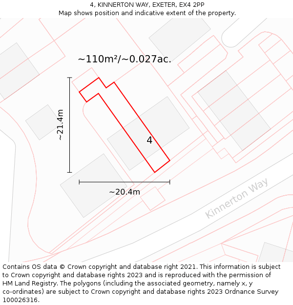 4, KINNERTON WAY, EXETER, EX4 2PP: Plot and title map