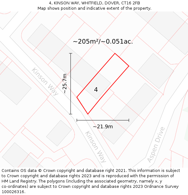 4, KINSON WAY, WHITFIELD, DOVER, CT16 2FB: Plot and title map