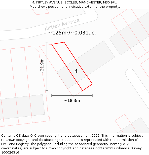 4, KIRTLEY AVENUE, ECCLES, MANCHESTER, M30 9PU: Plot and title map
