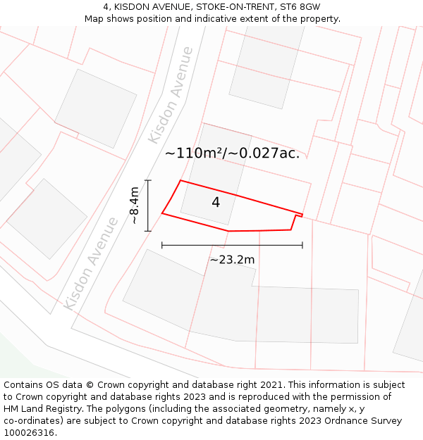 4, KISDON AVENUE, STOKE-ON-TRENT, ST6 8GW: Plot and title map