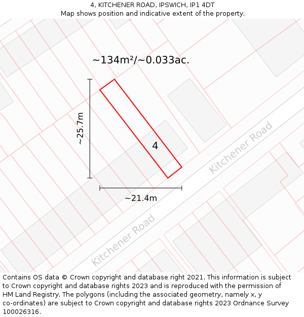 4, KITCHENER ROAD, IPSWICH, IP1 4DT: Plot and title map