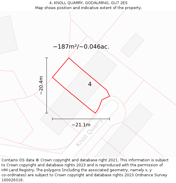 4, KNOLL QUARRY, GODALMING, GU7 2ES: Plot and title map